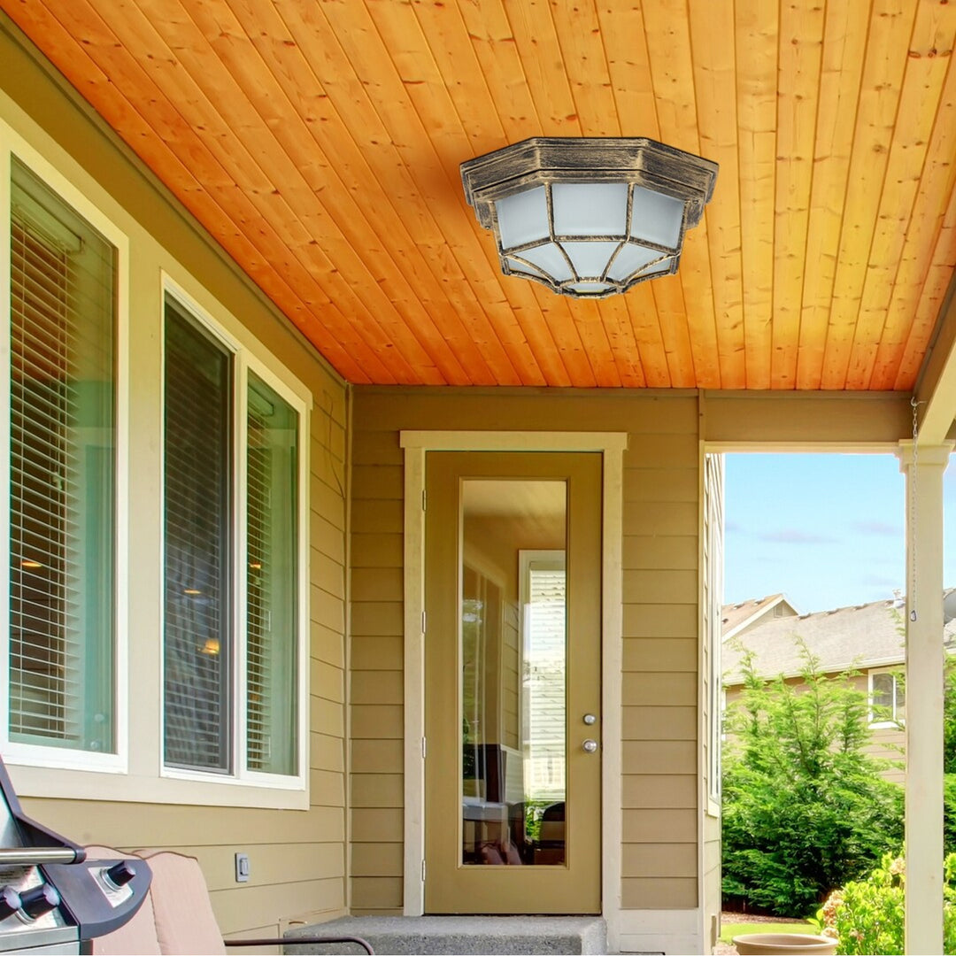 RABALUX MILANO LAMPADA DA SOFFITTO PER ESTERNI 8376 DIFFUSORE IN METALLO E VETRO