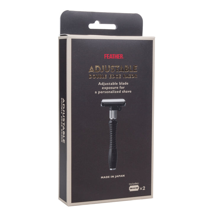 Rasoio da barba Feather DER-A con lame intercambiabili. Testina in acciaio inox. 2 impostazioni, apertura a farfalla.
