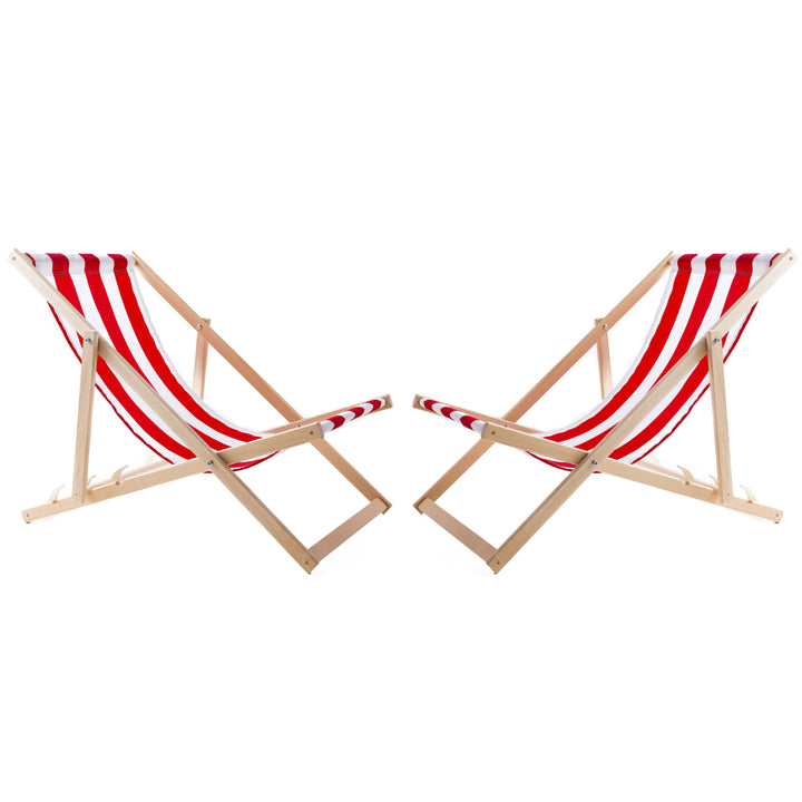 Set di 2 sedie a sdraio in legno di faggio WOODOK - colore a righe bianche e rosse