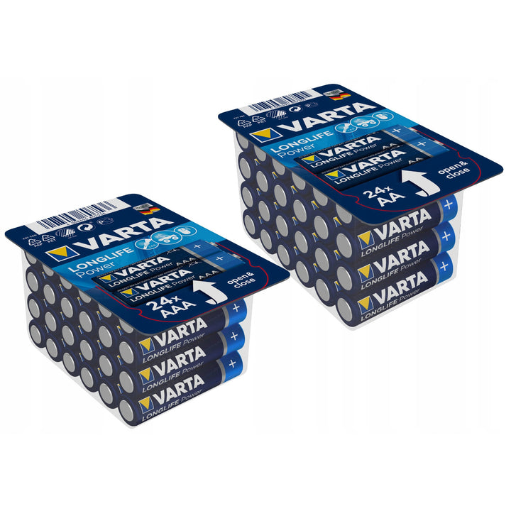 Set di batterie alcaline Varta Longlife Power, 24x R-03 LR3 AAA + 24x R-06 LR6 AA
