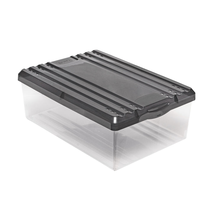 Set di due scatole per scarpe BranQ con coperchio in antracite. Fori di ventilazione