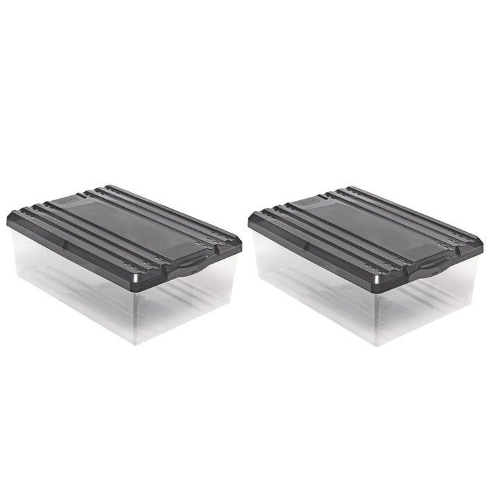 Set di due scatole per scarpe BranQ con coperchio in antracite. Fori di ventilazione