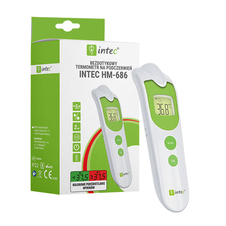 INTEC HM-686 Termometro a infrarossi senza contatto con display LCD Misurazione di Corpo e Oggetti