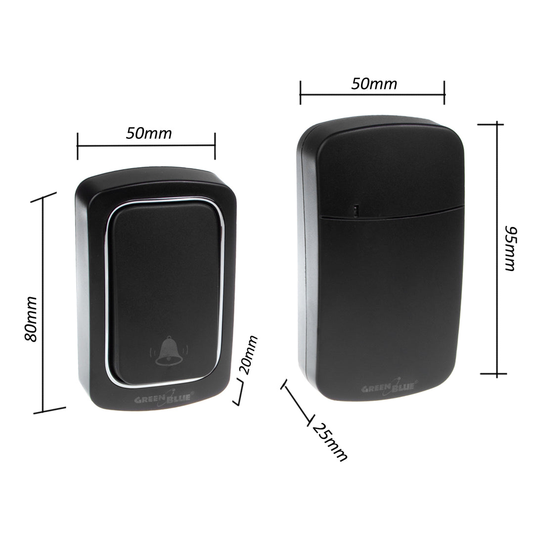 GreenBlue campanello cinetico wireless e senza batteria , 38 melodie, nero, portata fino a 150 m, IP68, GB139 B