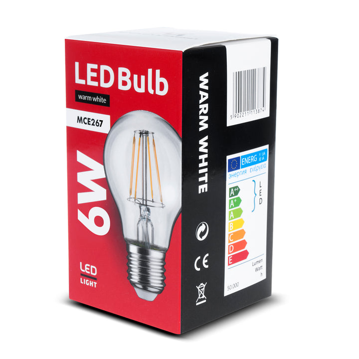 6x lampadina LED Maclean, filamento E27, 6W, 230V, WW bianco caldo 3000K, 600lm, Retro edison decorativa A60, MCE267