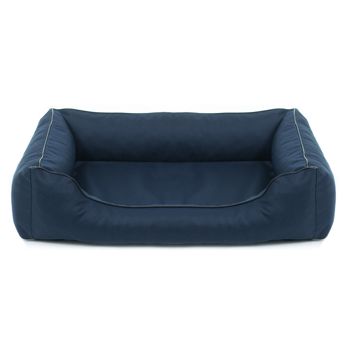 Cuccia ortopedica Valencia per cani in blu navy con finiture nere 100 x 75 cm