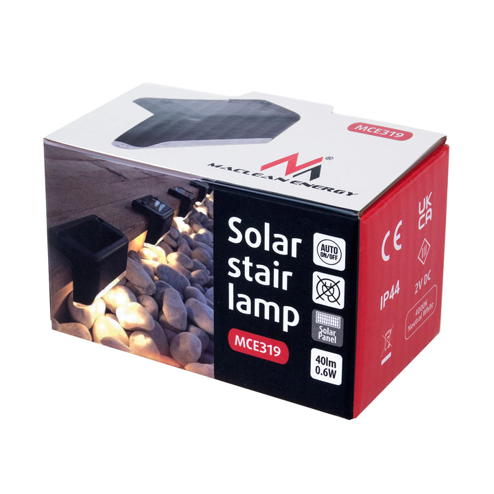8x Maclean lampada per scale a LED ad energia solare IP44, 4000K, Ni-MH 100 mAh, 80x45x45mm, sensore crepuscolare MCE319