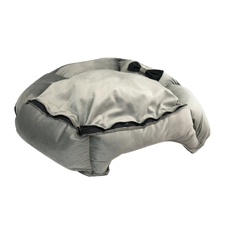 KingDog Prestige Letto per cani in velluto con rivestimento rimovibile e fondo antiscivolo Cuccia esagonale per cani Letto per animali domestici(diametro: 50 cm, nero/grigio)