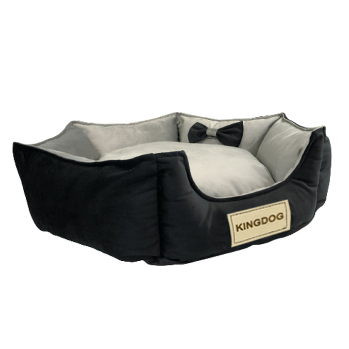 KingDog Prestige Letto per cani in velluto con rivestimento rimovibile e fondo antiscivolo Cuccia esagonale per cani Letto per animali domestici(diametro: 50 cm, nero/grigio)