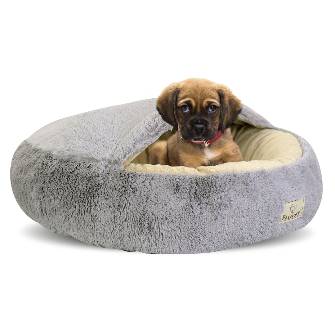 Shaggy Fluffy Cuccia Letto per gatti e cani Minky-Hair Shaggy 18 mm Riempimento in silicone Grigio chiaro Diametro: 70 cm)