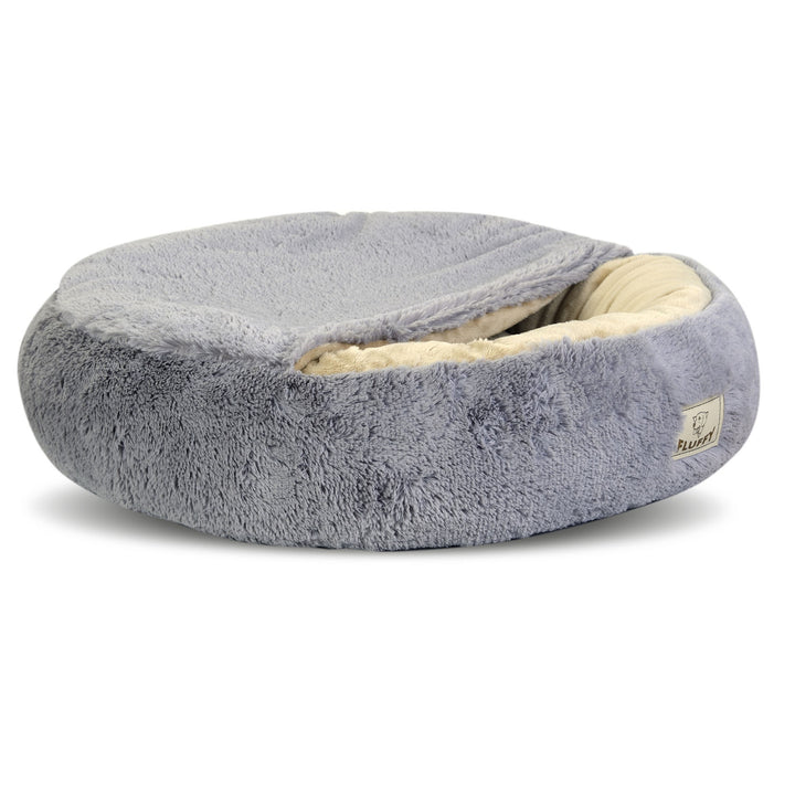 Shaggy Fluffy Cuccia Letto per gatti e cani Minky-Hair Shaggy 18 mm Riempimento in silicone Grigio chiaro Diametro: 70 cm)