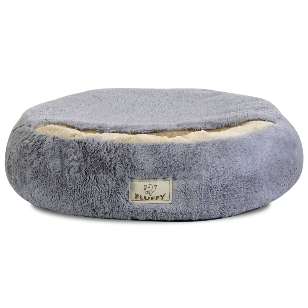 Shaggy Fluffy Cuccia Letto per gatti e cani Minky-Hair Shaggy 18 mm Riempimento in silicone Grigio chiaro Diametro: 70 cm)