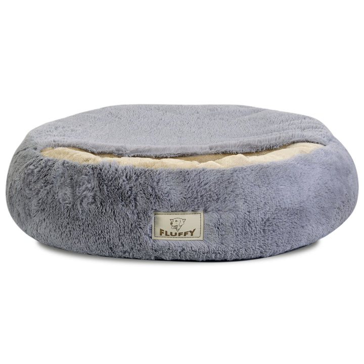 Shaggy Fluffy Cuccia Letto per gatti e cani Minky-Hair Shaggy 18 mm Riempimento in silicone Grigio chiaro Diametro: 70 cm)