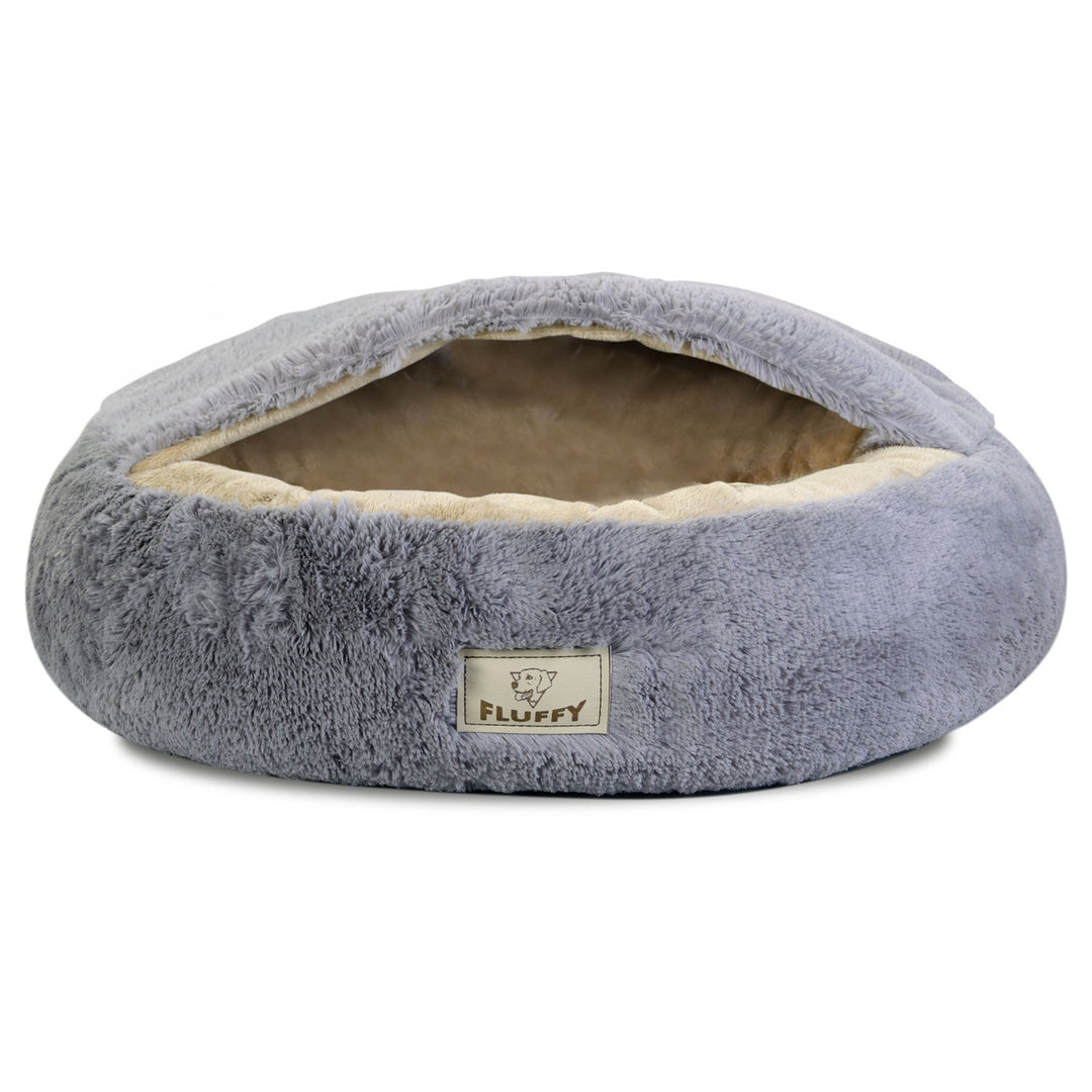 Shaggy Fluffy Cuccia Letto per gatti e cani Minky-Hair Shaggy 18 mm Riempimento in silicone Grigio chiaro Diametro: 70 cm)