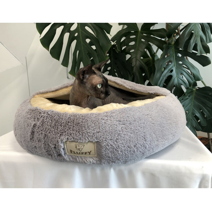 Shaggy Fluffy Cuccia Letto per gatti e cani Minky-Hair Shaggy 18 mm Riempimento in silicone Grigio chiaro Diametro: 70 cm)