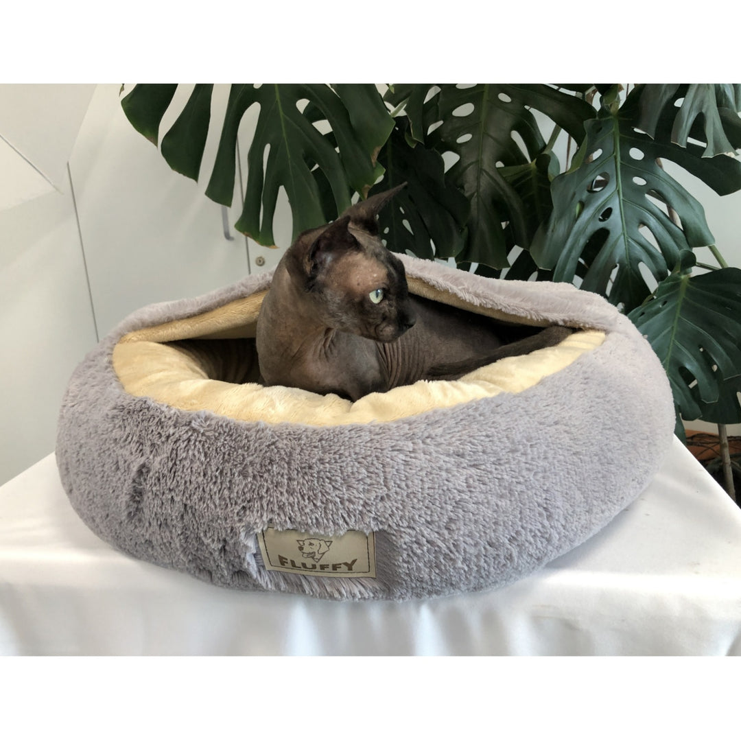 Shaggy Fluffy Cuccia Letto per gatti e cani Minky-Hair Shaggy 18 mm Riempimento in silicone Grigio chiaro Diametro: 70 cm)