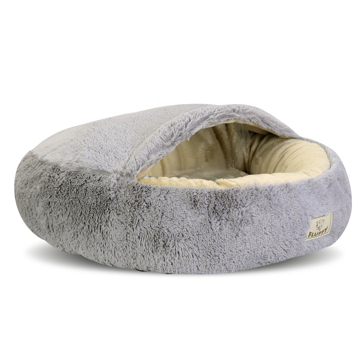 Shaggy Fluffy Cuccia Letto per gatti e cani Minky-Hair Shaggy 18 mm Riempimento in silicone Grigio chiaro Diametro: 70 cm)