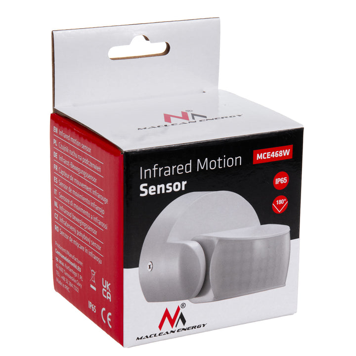Rilevatore di movimento PIR Maclean, infrarosso, IP65, bianco, portata 12 m, carico massimo 600/1200 W, MCE468 W