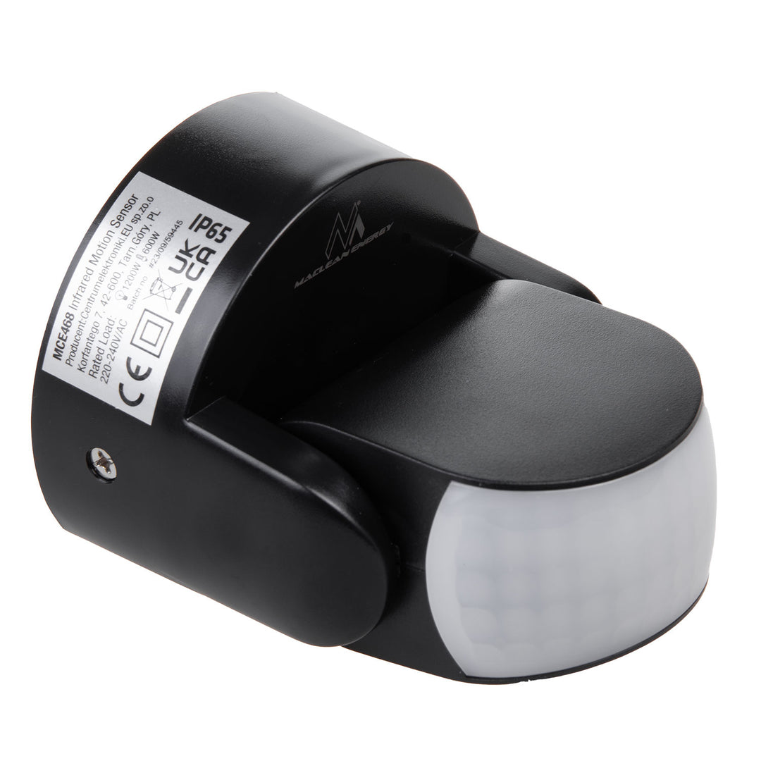 Rilevatore di movimento PIR Maclean, infrarosso, IP65, nero, portata 12 m, carico massimo 600/1200 W, MCE468 B