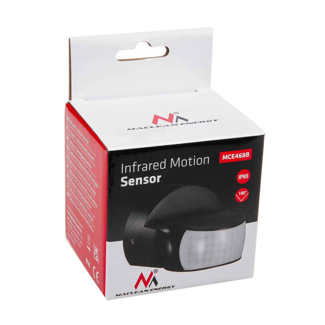 Rilevatore di movimento PIR Maclean, infrarosso, IP65, nero, portata 12 m, carico massimo 600/1200 W, MCE468 B
