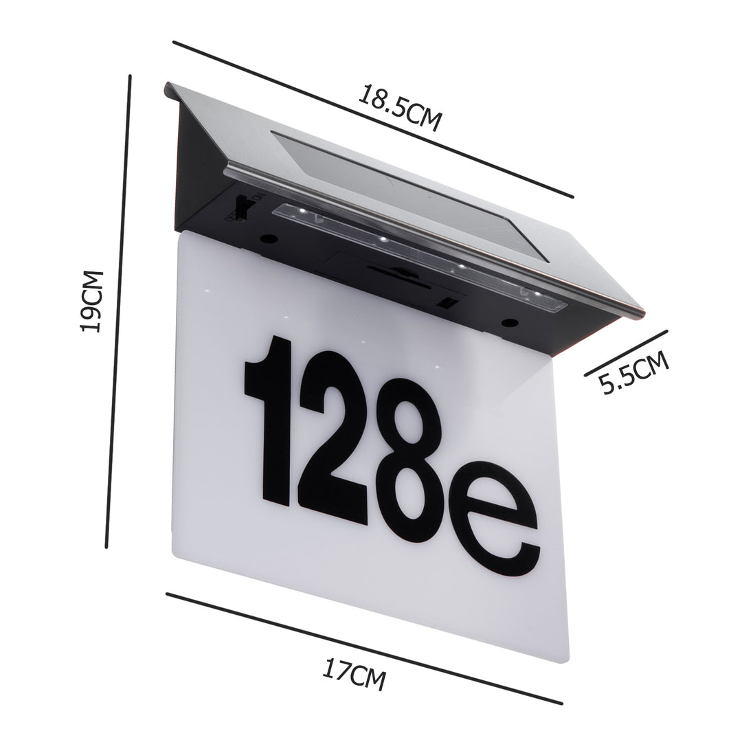 Lampada solare a LED con numero civico Maclean, IP44, 1W, 60lm, 6000K, batteria ricaricabile da 600 mAh, 2,5V DC 70mA, MCE423