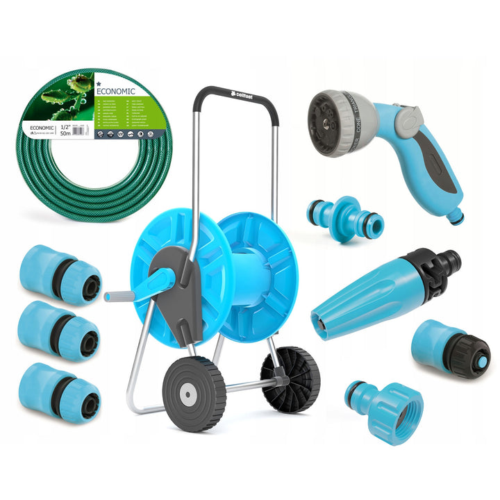 Set da giardino Cellfast, tubo economico 1/2'' 50 m, carrello Aluplus 1/2'' 60 m