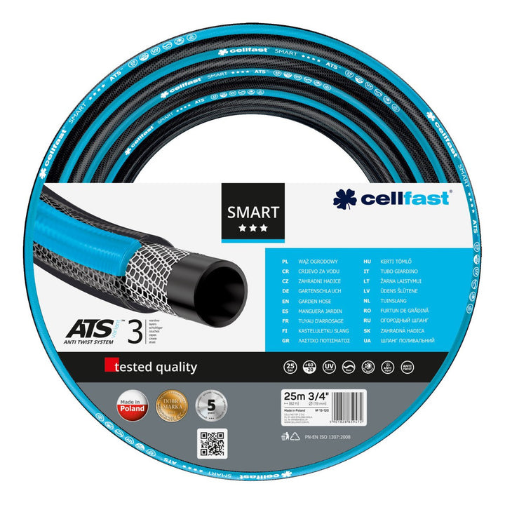 Set da giardino Cellfast, tubo Smart ATS 3/4'' 25m, carrello Aluplus 1/2'' 60m
