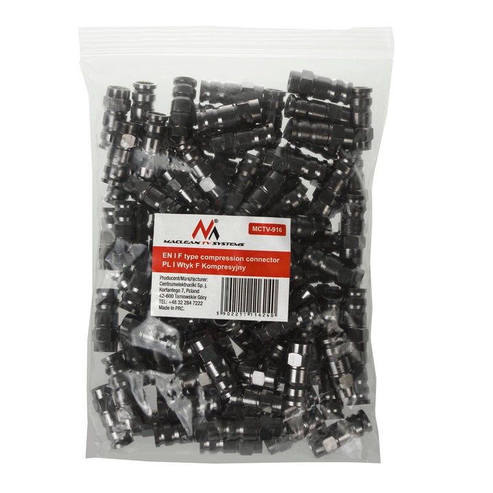 100x Maclean, connettore a compressione F, RG-6, professionale, nichel, nero, MCTV-916