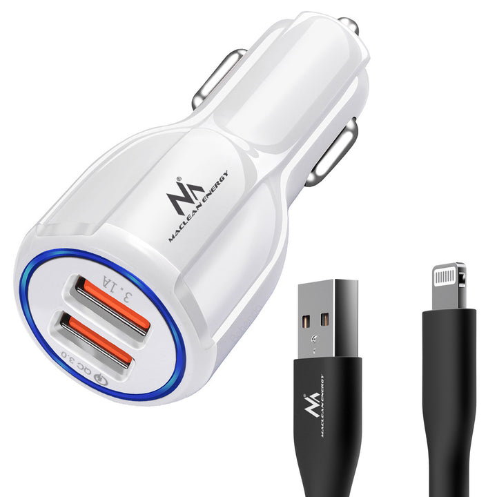 Caricabatterie da auto Maclean, Qualcomm Quick Charge, QC 3.0 - presa 5V/3A, 9V/1.8A, 12V/1.6A, 5V/3.1A con cavo USB Lightning