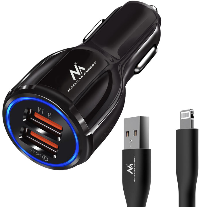 Caricabatterie da auto Maclean, Qualcomm Quick Charge, QC 3.0 - presa 5V/3A, 9V/1.8A, 12V/1.6A, 5V/3.1A con cavo USB Lightning