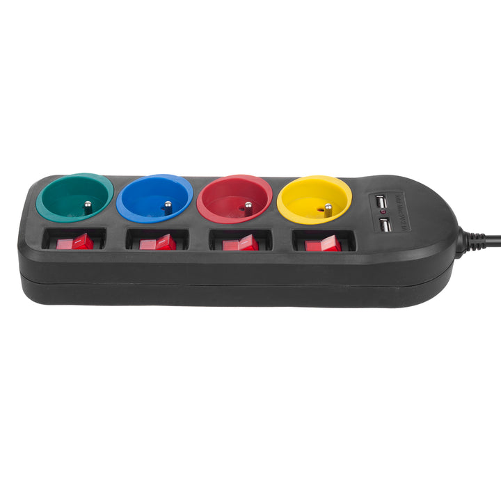 Ciabatta elettrica Maclean, cavo di prolunga a 4 prese + 2xUSB, con interruttori, 250VAC/10A, 2,1A 5V, 1,5m, bianco, MCE229B + cavo USB MCE471