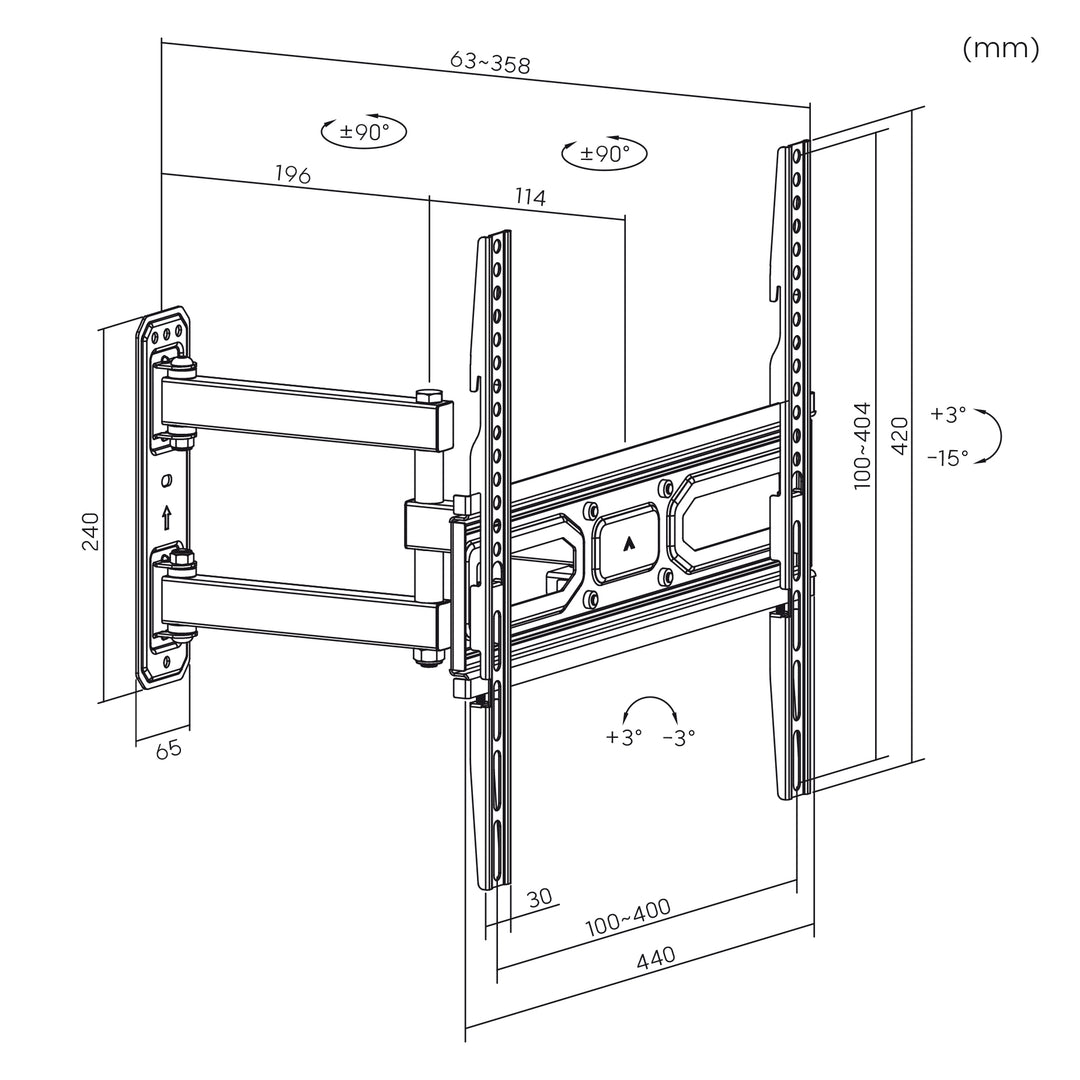 Supporto TV Maclean, VESA max 400x400, adatto a TV curvi, 33-55", 35 kg, MC-647N