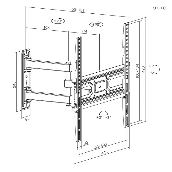 Supporto TV Maclean, VESA max 400x400, adatto a TV curvi, 33-55", 35 kg, MC-647N