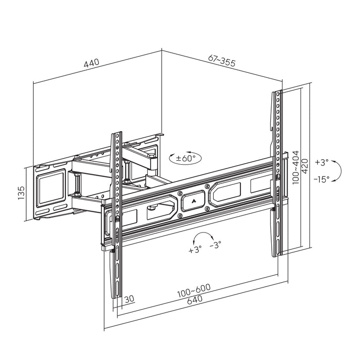 Supporto TV Maclean, VESA massima 600x400, adatto a TV curvi, 37-80", 40 kg, MC-710N