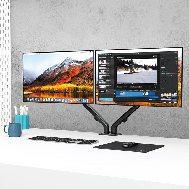 Supporto per 2 monitor Maclean, molla a gas, 13"-27", 7 kg, nero, MC-861N
