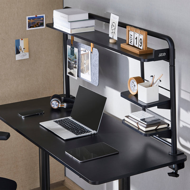 Ripiano Scaffale da scrivania Ergo Office, a clip, fino a 20 kg, nero, ER-452