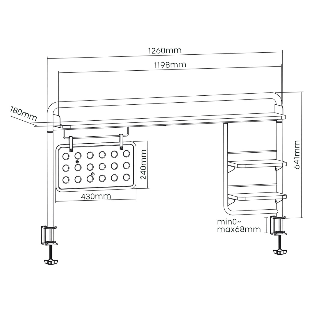 Ripiano Scaffale da scrivania Ergo Office, a clip, fino a 20 kg, nero, ER-452
