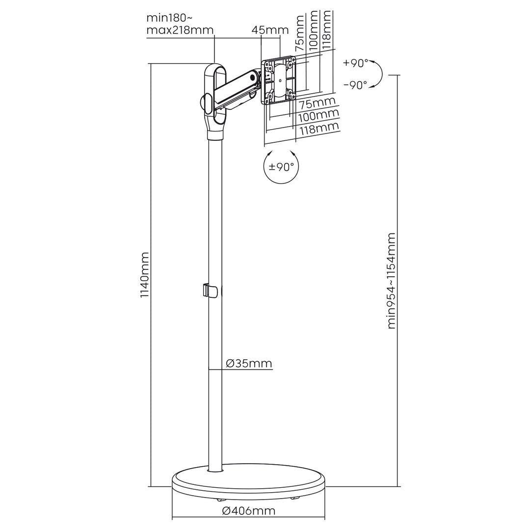 Supporto mobile per monitor/TV Maclean, molla a gas, 17"-35", 2-10kg, nero, MC-970B