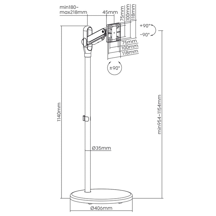 Supporto mobile per monitor/TV Maclean, molla a gas, 17"-35", 2-10kg, nero, MC-970B