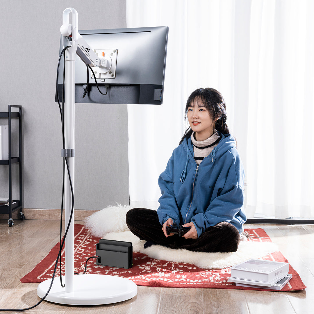 Maclean Supporto mobile da pavimento per monitor/TV, molla a gas, 17"-35", 2-10kg, bianco, MC-970W