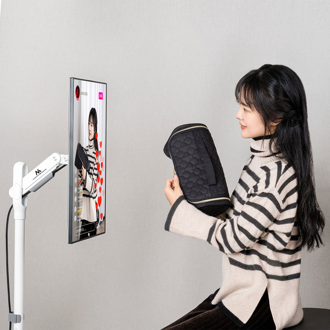 Maclean Supporto mobile da pavimento per monitor/TV, molla a gas, 17"-35", 2-10kg, bianco, MC-970W