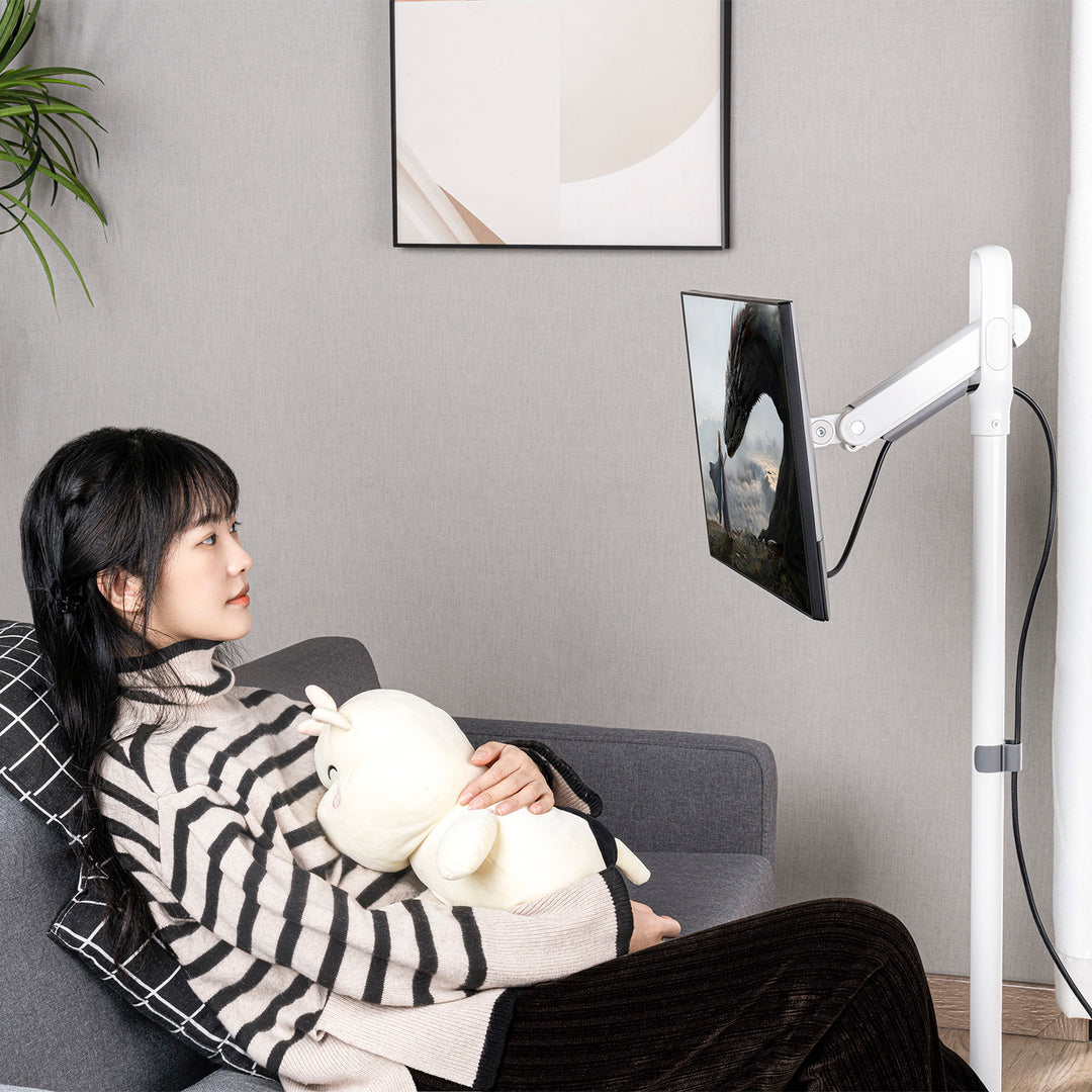 Maclean Supporto mobile da pavimento per monitor/TV, molla a gas, 17"-35", 2-10kg, bianco, MC-970W