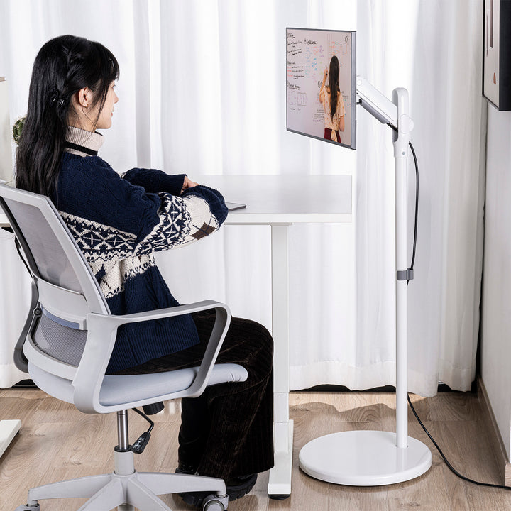 Maclean Supporto mobile da pavimento per monitor/TV, molla a gas, 17"-35", 2-10kg, bianco, MC-970W