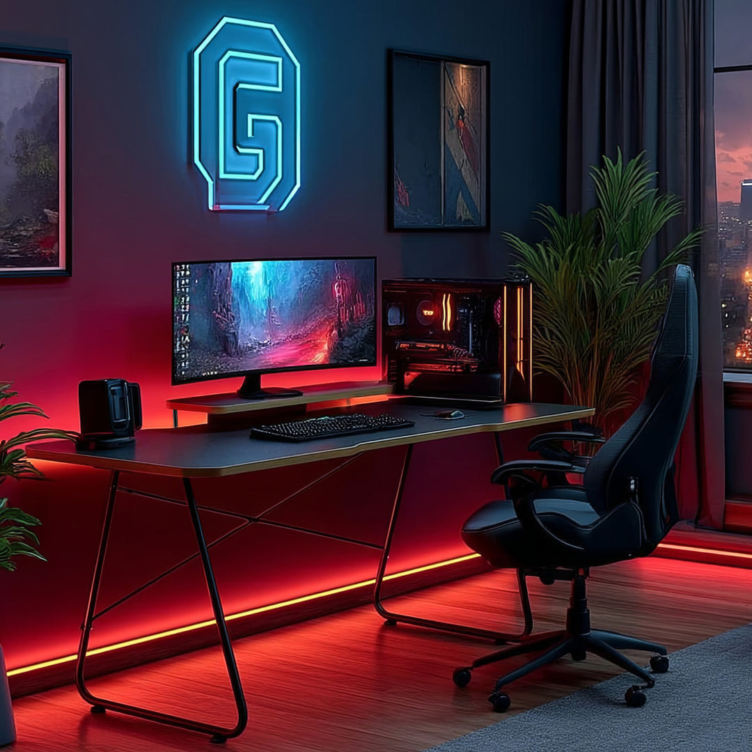 Scrivania gaming  con ripiano per monitor NanoRS, 50 kg max, altezza 850 mm, nero, RS170