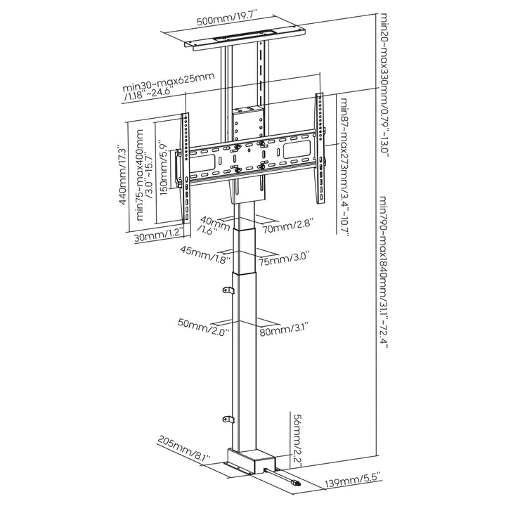 Maclean Supporto elettrico estraibile, compatibile con TUYA, 37''-80'', VESA 600x400, max 60kg, Telecomando incluso MC-866T