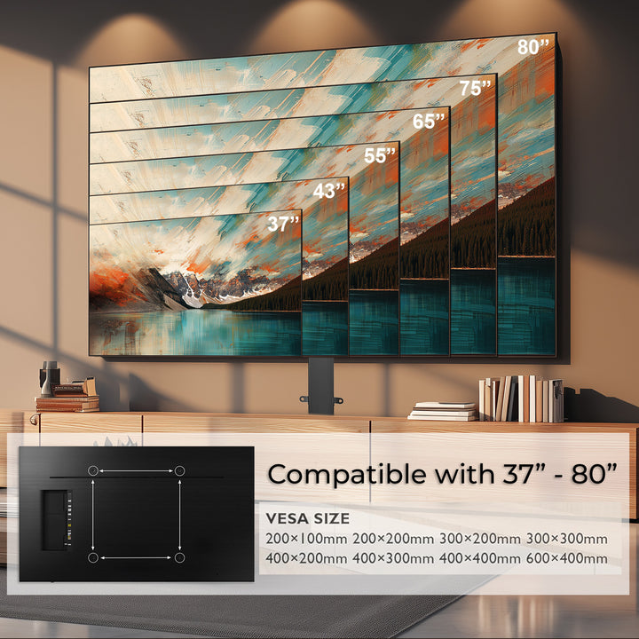 Maclean Supporto elettrico estraibile, compatibile con TUYA, 37''-80'', VESA 600x400, max 60kg, Telecomando incluso MC-866T