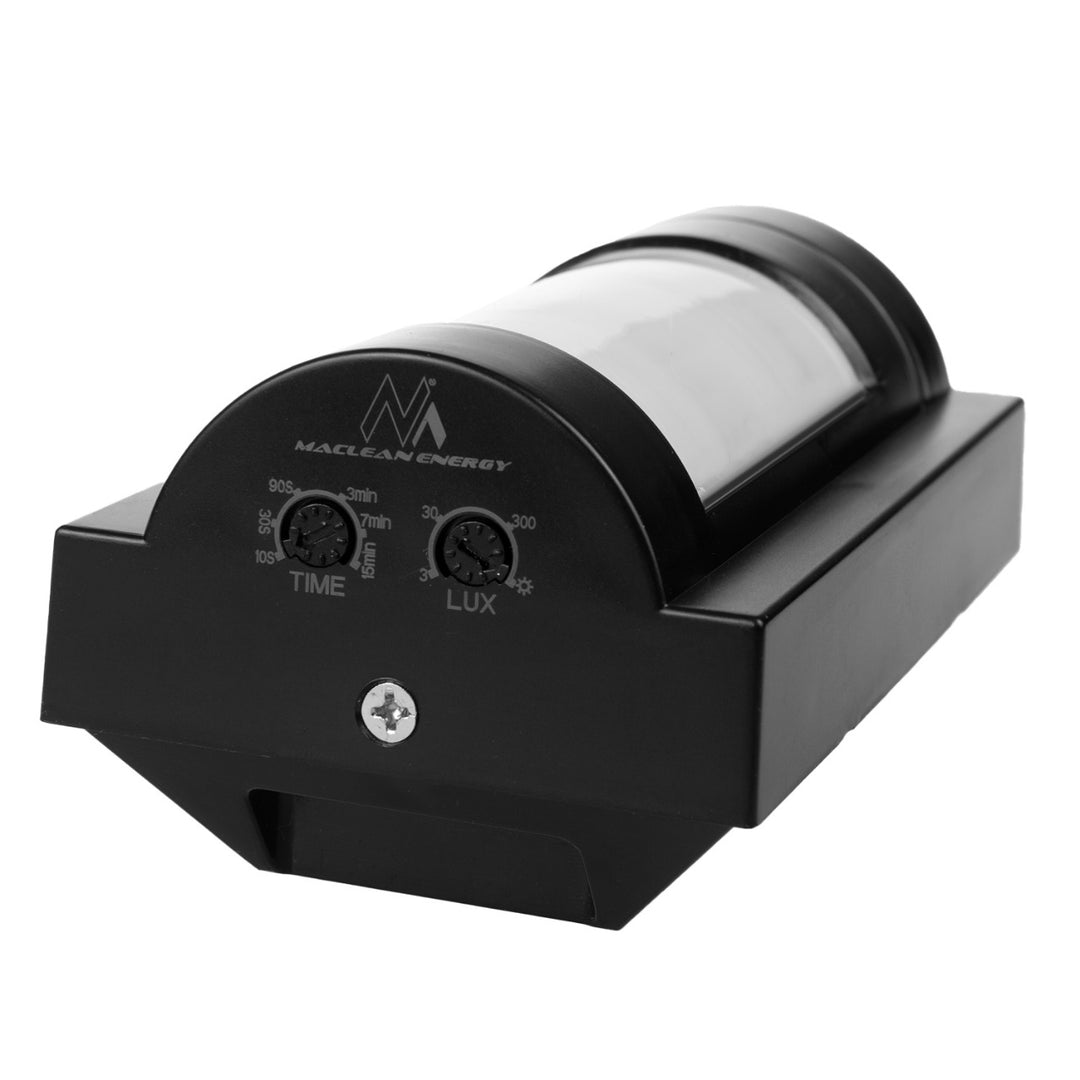 Maclean MCE385 Rilevatore di movimento PIR con portata fino a 12 m per uso esterno, a infrarossi, non rileva animali sotto i 20 kg, sensore crepuscolare, fino a 1200 W, IP65 nero
