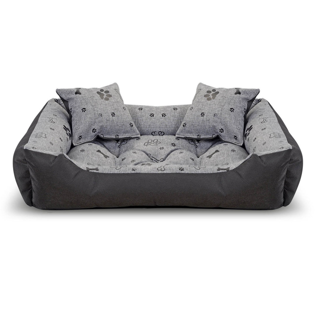 Letto per cani con due cuscini Letto per animali domestici impermeabile in tessuto Cordura Ossa nere Dimensioni interne: 80x60cm / Dimensioni esterne: 100x75cm