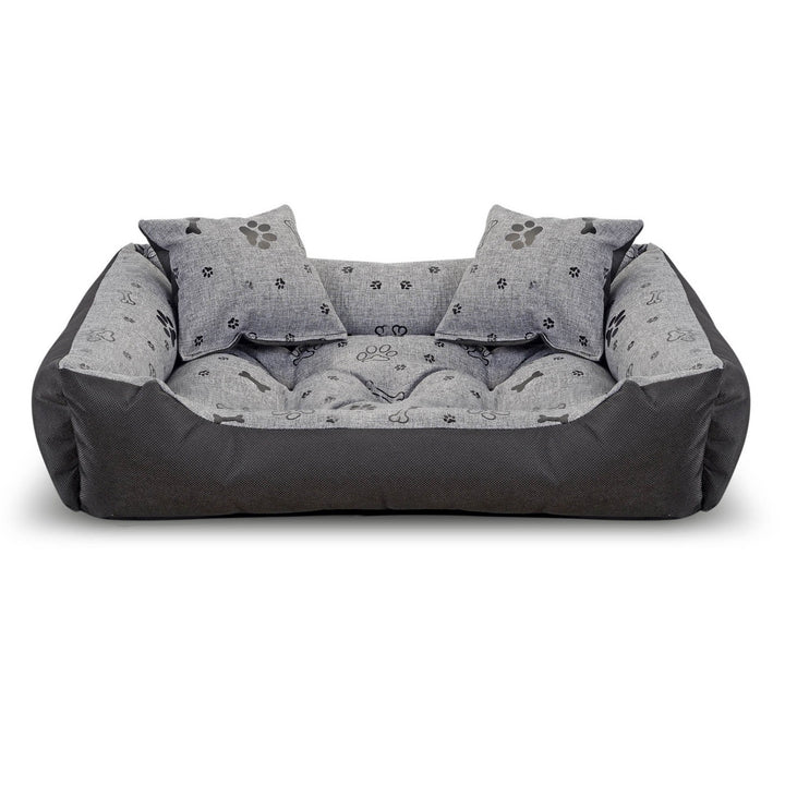 Letto per cani con due cuscini Letto per animali domestici impermeabile in tessuto Cordura Ossa nere Dimensioni interne: 80x60cm / Dimensioni esterne: 100x75cm