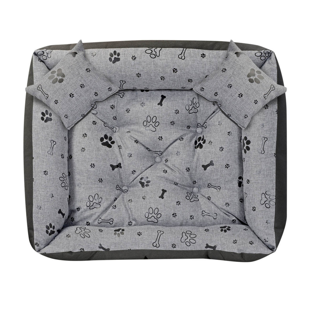 Letto per cani con due cuscini Letto per animali domestici impermeabile in tessuto Cordura Ossa nere Dimensioni interne: 80x60cm / Dimensioni esterne: 100x75cm